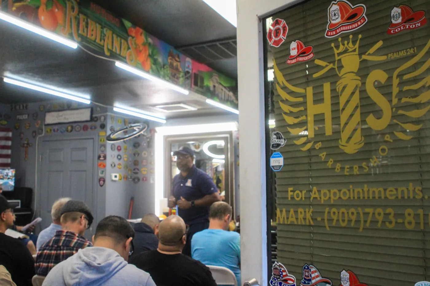 Men gathered for the Thursday Bible study inside HIS Barber Shop